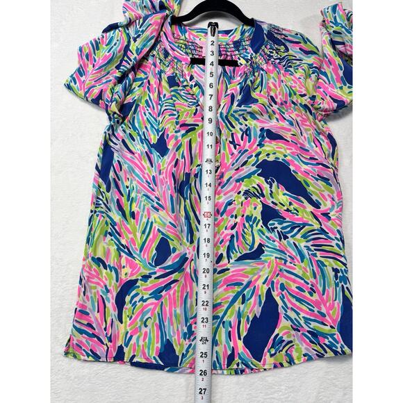 Lilly Pulitzer 100% Silk Elsa Top Indigo Palm Reader Boho Resort Palm Beach SM - Picture 7 of 7